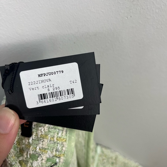 NWT MAJE Metallic bouclé-tweed mini skirt Light Green size 42/US 10 - Picture 10 of 14